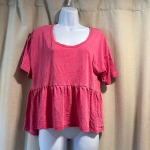 American‎ Eagle Pink Peplum Top Short Sleeve Womens Size Medium M